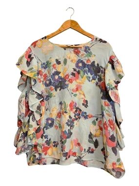 Zac & Rachel Cottagecore Floral Ruffle Sleeve Women’s Top - Light Blue Plus 3X
